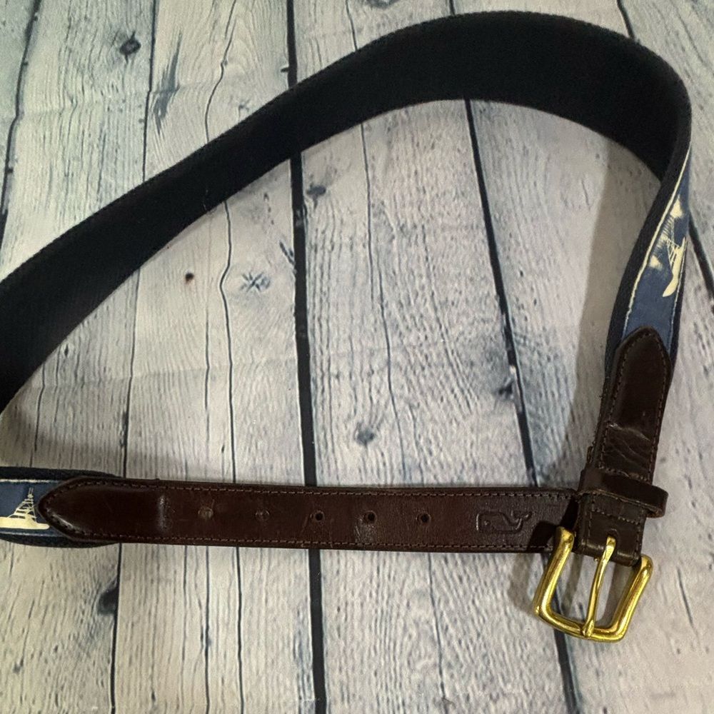 Vineyard Vines Sportfisher Canvas Leather Preppy Nautical Casual Club Belt 34 - Picture 3 of 10